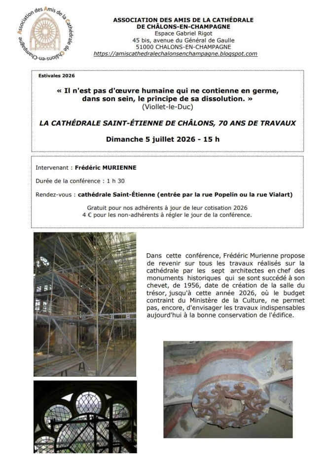 Conférence : La Cathédrale Saint-Etienne de Châlons, 70 ans de Travaux