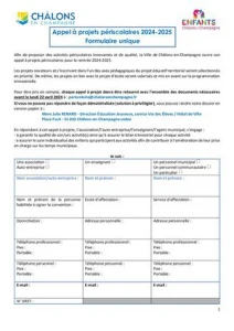 Appel à Projets Périscolaires 2024 2025 - Formulaire