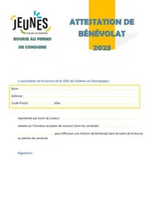 Bourse au permis - Attestation bénévolat 2023