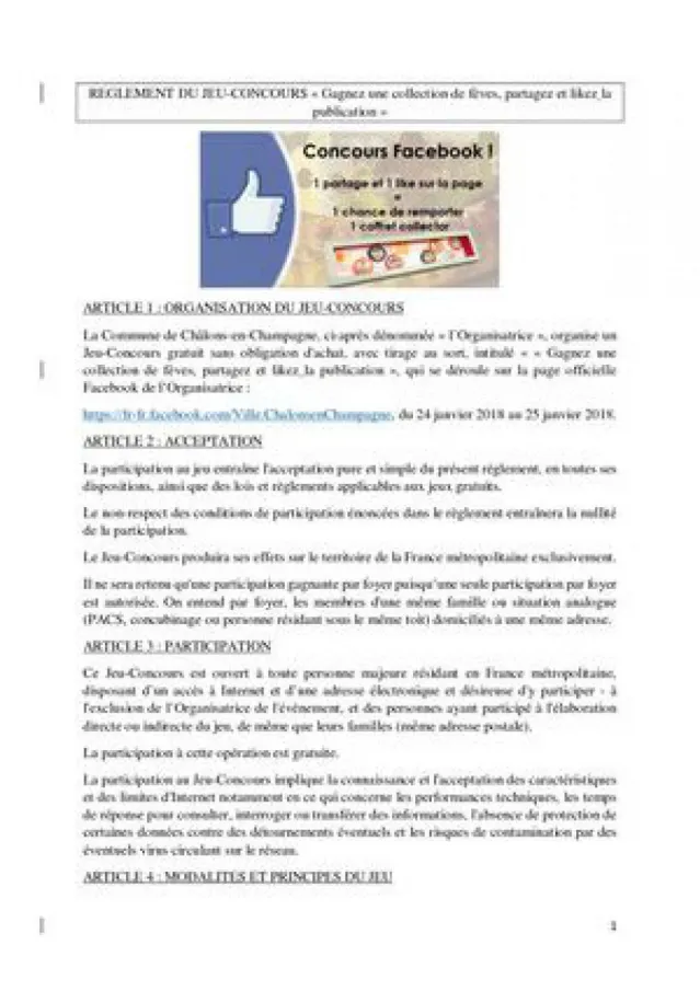 Règlement du Jeu Concours Facebook