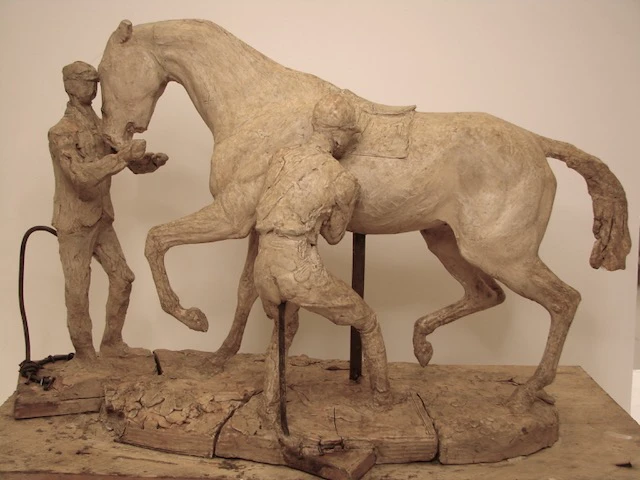 Cheval et deux hommes